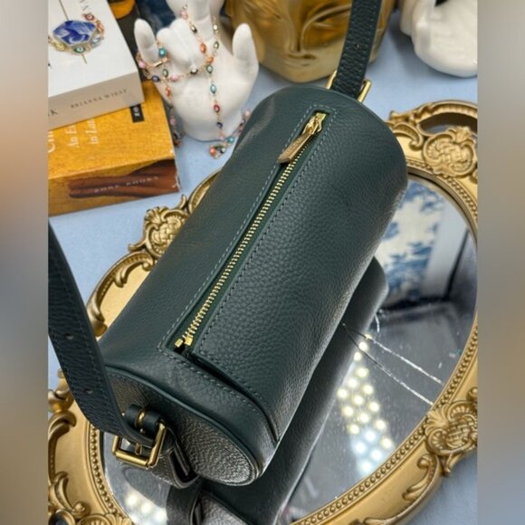 🆕 OROTON 🧿 NWOT Margot Mini Cylindrical Leather Drum Bag, Deep Green - Picture 4 of 16